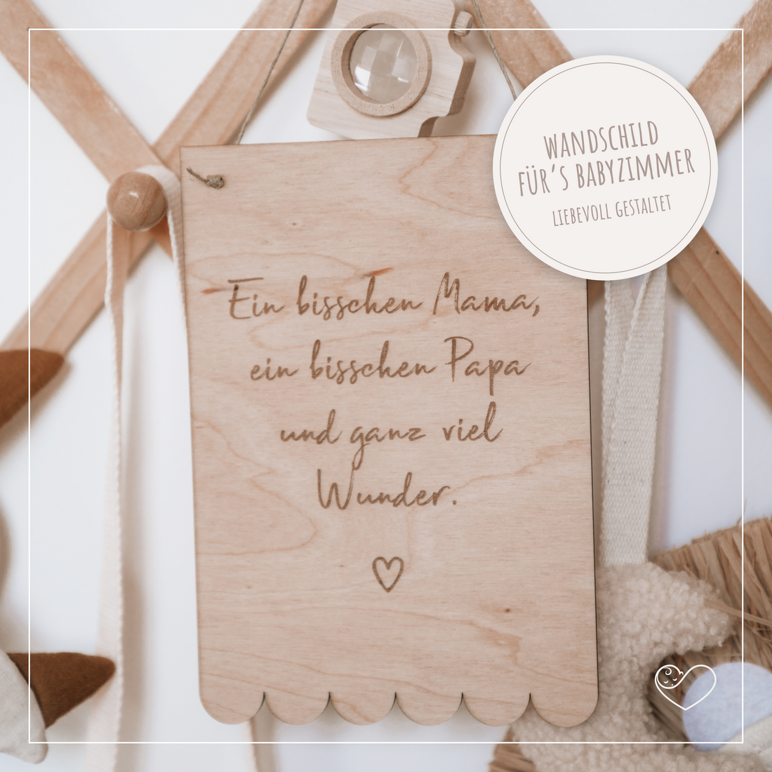 Wandschild &quot;Ein bisschen Mama, ein bisschen Papa und ganz viel Wunder&quot;